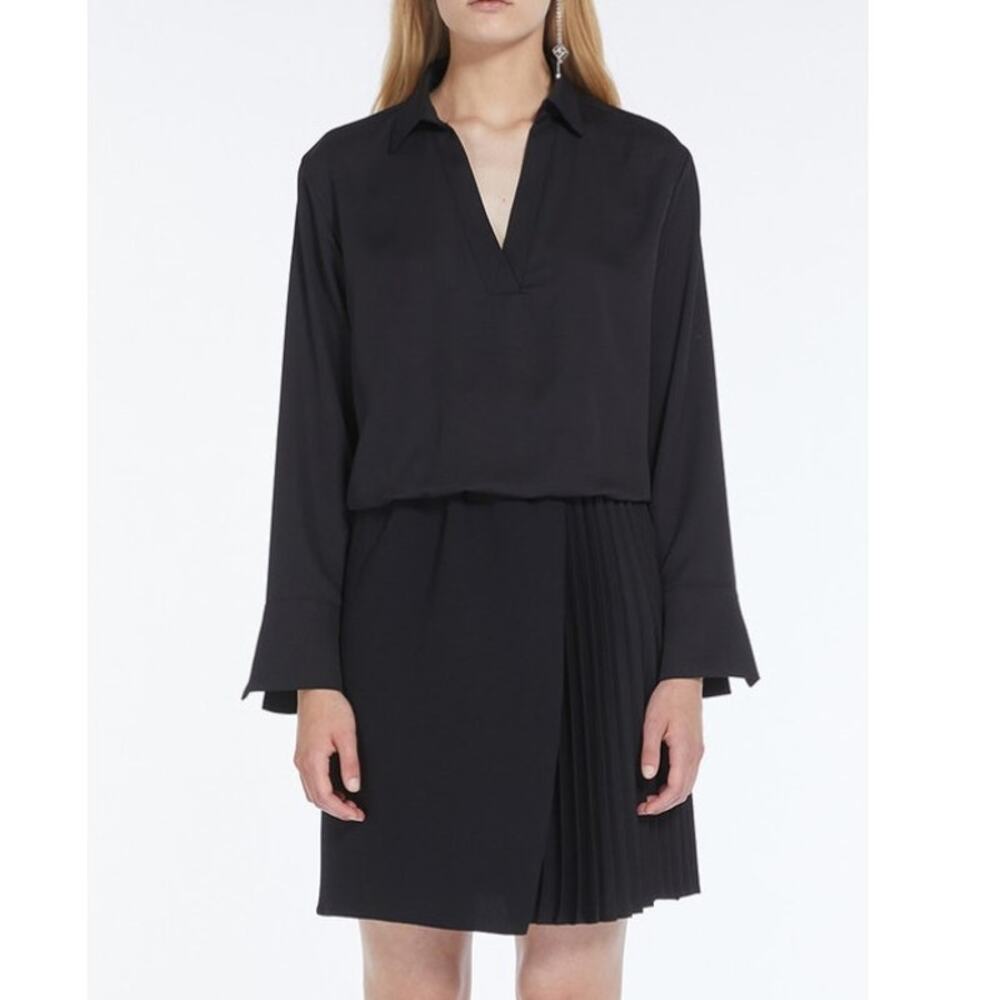 MARELLA ART. 365 Black Blouson Dress with Plisse Peat Detail Size 4